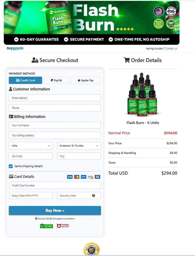 Flash Burn CheckOut Page